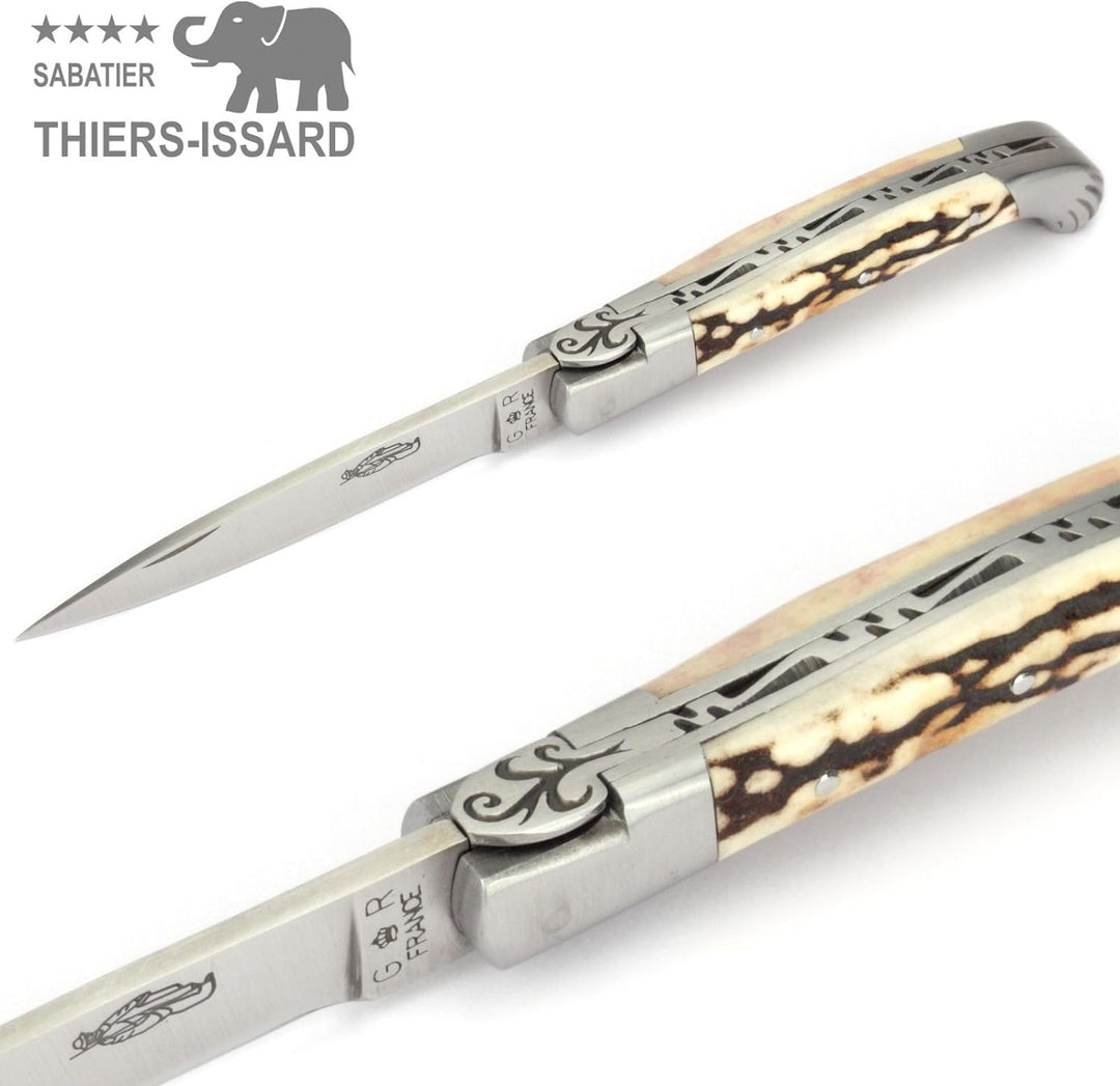 Thiers-Issard Voyageur - 10 cm Jakobsweg Taschenmesser - Griff Hirschhorn - Messer Klinge 8,5 cm 12C