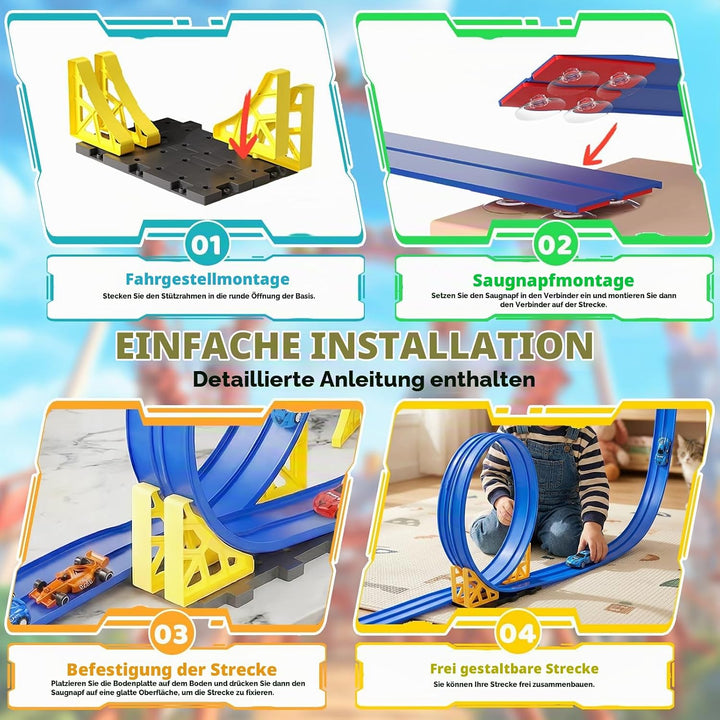 5 Meter Flexible rennbahn Kinder, Rennstrecke Auto Spielzeug, DIY Rennbahn Spielzeug, Autorennbahnen