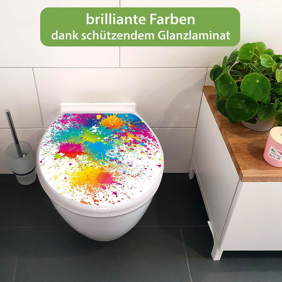 banjado® Toilettendeckel mit Absenkautomatik 44x37cm mit Motiv Farbspritzer - WC Brille Soft Close -