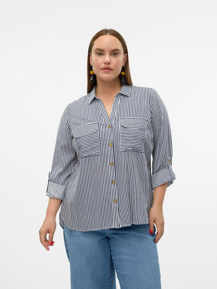 VERO MODA Female Hemd VMCBUMPY Hemd | Shirt 50 Grosse Grössen Snow White/Stripes:india Ink, 50 Gross