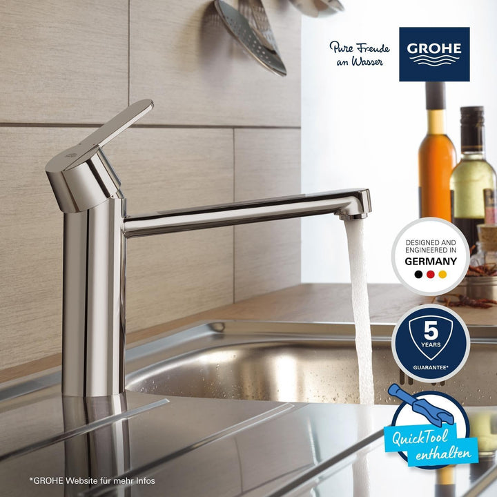 GROHE Get - Einhand- Spültischarmatur (mittelhoher Auslauf, Schwenkbereich 140°, Einlochmontage), ch