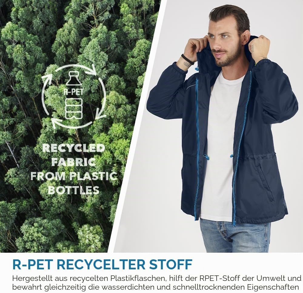 Regenjacke Herren Schwarz Gelb für Hohe Sichtbarkeit - Reflektierende Regenponcho Windbreaker Traini