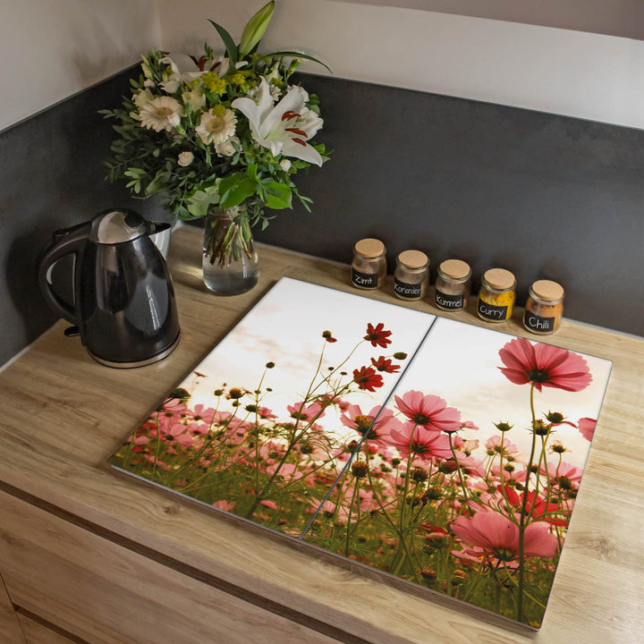 banjado® Herdabdeckplatte Glas 2-teilig je 30x52 cm/Schneidebrett Herdabdeckung mit Motiv Schmuckkör
