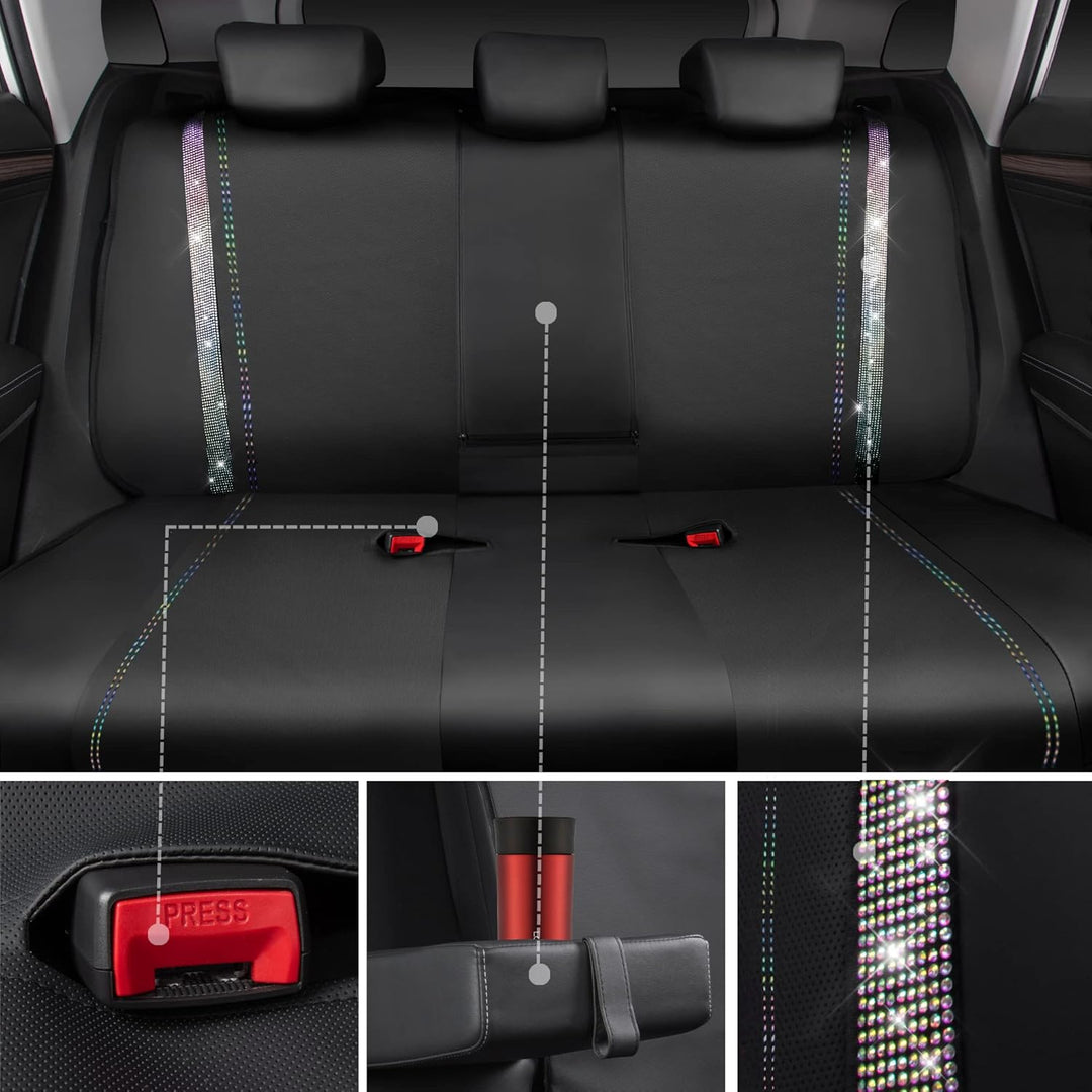 CAR PASS Wasserdicht Leder Autositzbezüge, Bling Diamant Komplettset Sitzbezug, Glänzend Kristall Gl