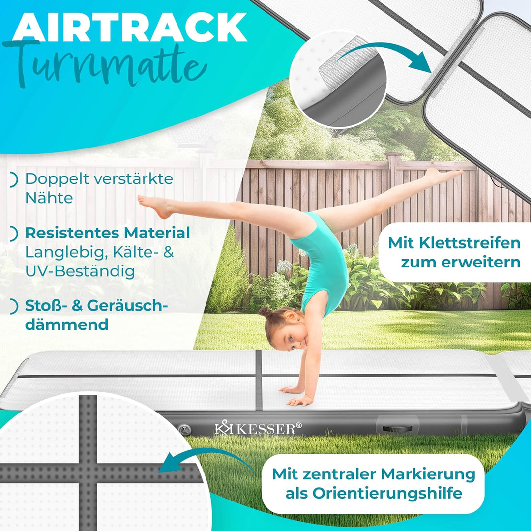 KESSER® Turnmatte Aufblasbar Airtrack Fitness-Matte Gymnastikmatte | inkl. Tragetasche &amp; elektr. Luf