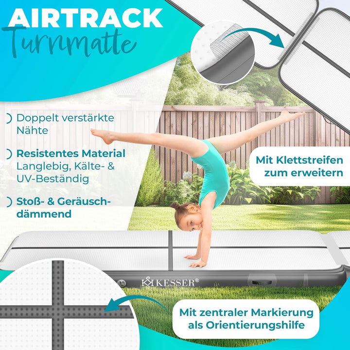 KESSER® Turnmatte Aufblasbar Airtrack Fitness-Matte Gymnastikmatte | inkl. Tragetasche &amp; elektr. Luf