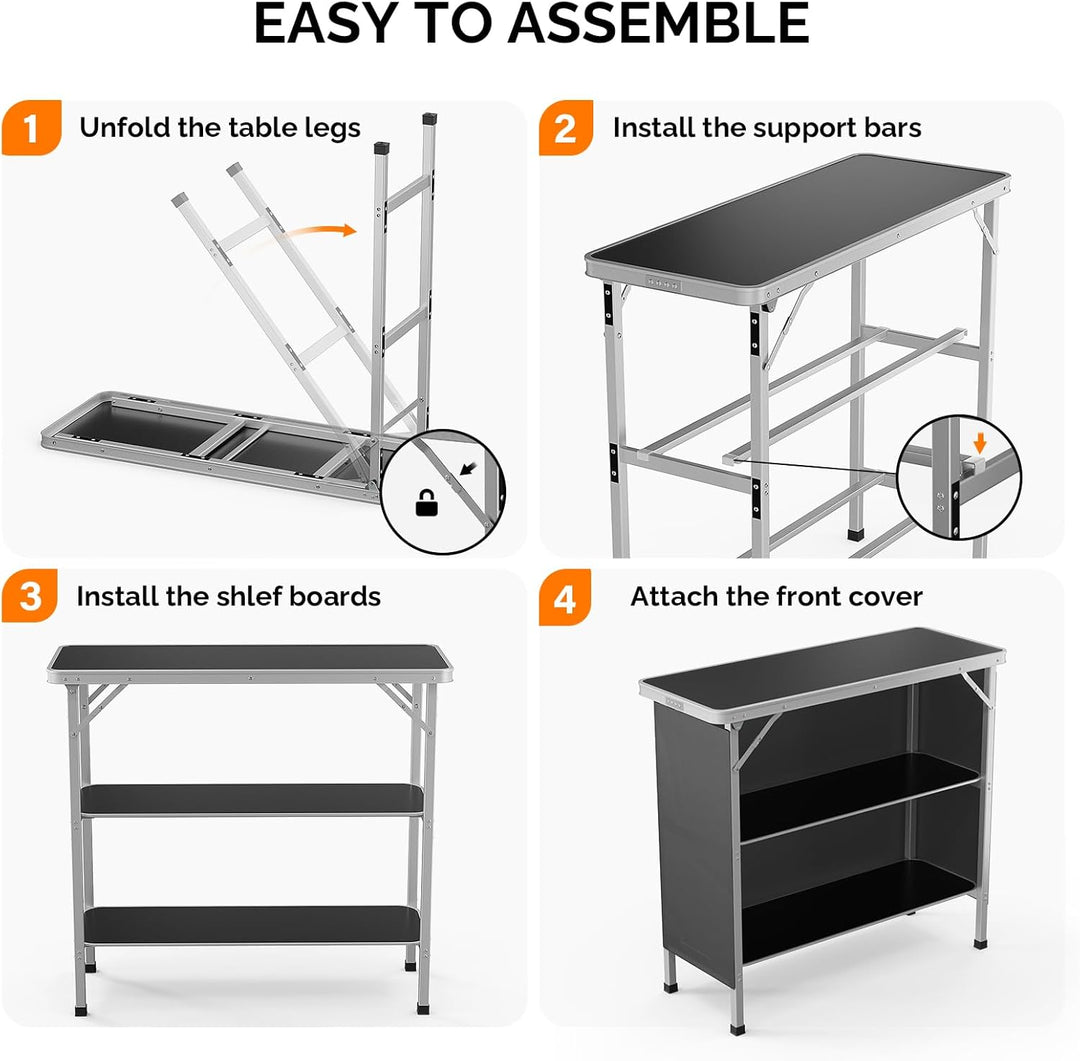 Bonnlo Campingtisch aus Aluminium, Klappbarer Outdoor Bartisch, Leicht & Tragbar, 2-stufige Ablage m