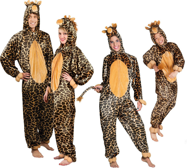 Boland - Erwachsenen-Kostüm Giraffe, Kapuzen-Overall aus Plüsch, Tiermotiv, Reisverschluss vorne, Zo
