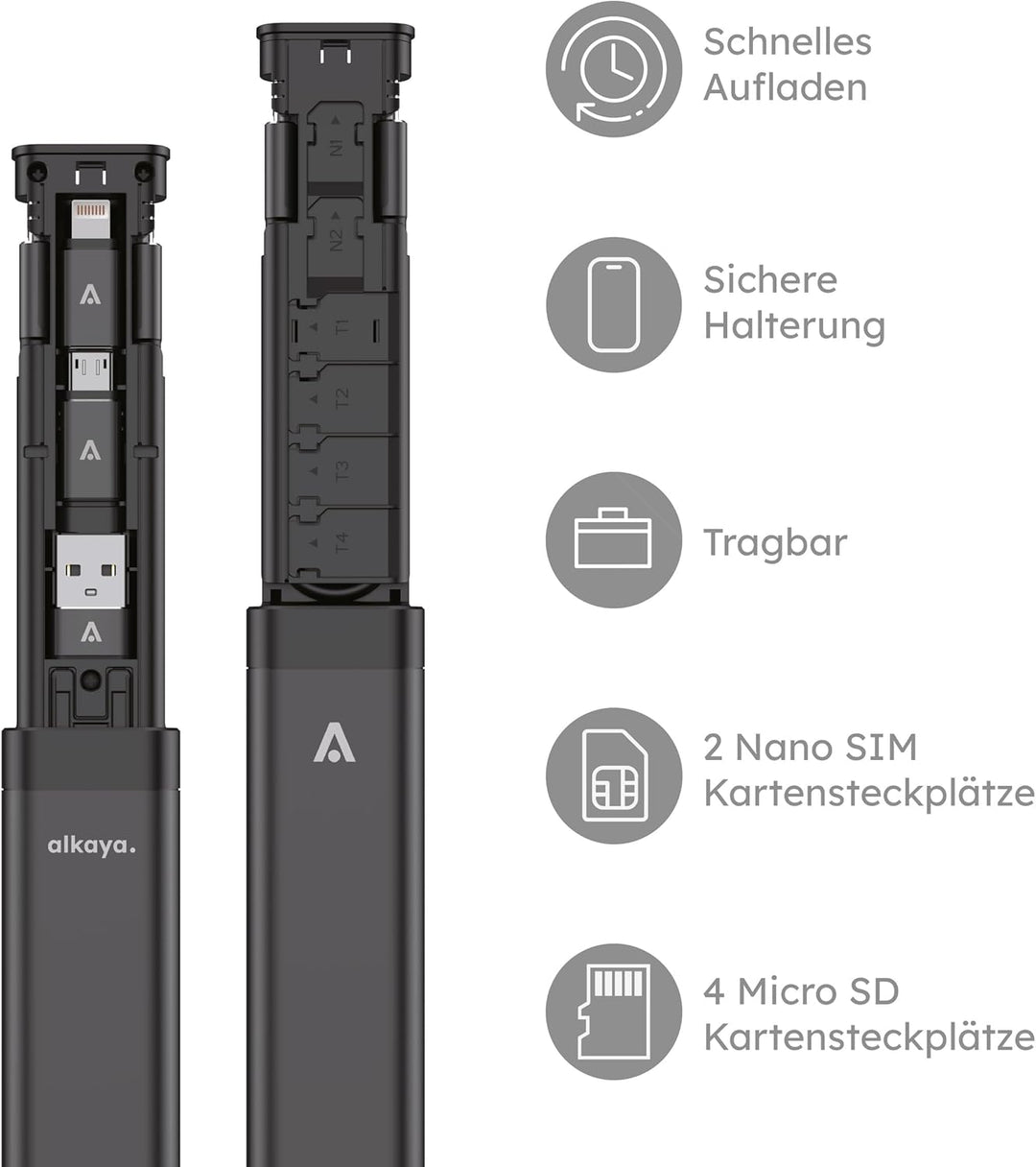 travel Adapter kit - Aluminium Gehäuse mit USB-C Kabel und Adapter Connectoren für alle Anschlüsse (