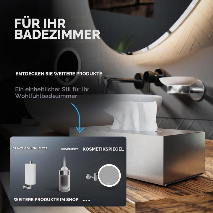 ovimar Kosmetiktücher Box Fornaes | aus edlem Edelstahl | Silber | Taschentuchspender, Papierhandtuc