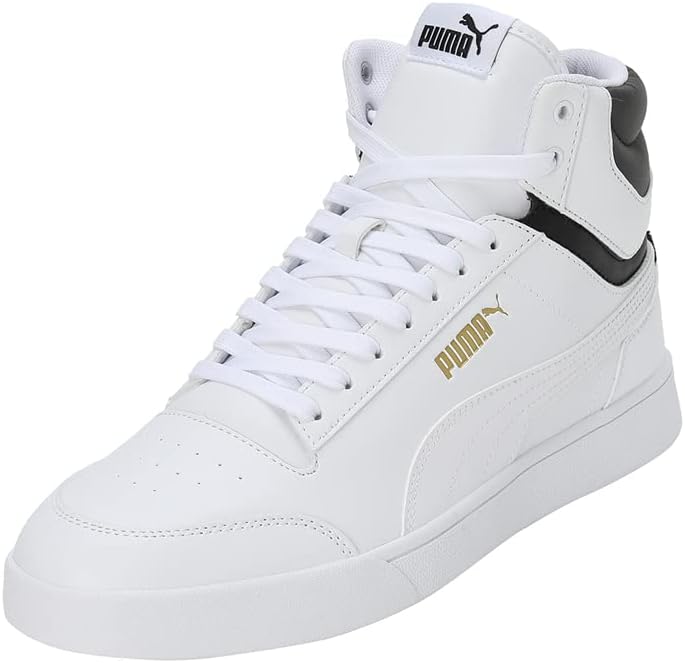 PUMA Unisex Shuffle Mid Sneaker 38.5 EU Puma White Puma White Puma Black Puma Team Gold, 38.5 EU Pum