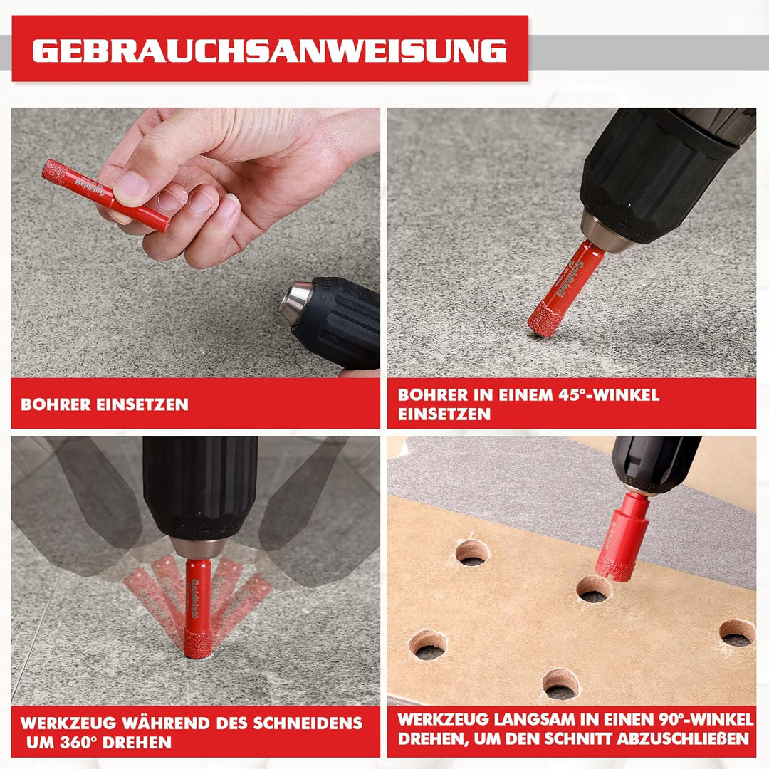 Goldblatt Diamantbohrer Fliesen Set 5 Stück mit 6/8/10/20 mm für präzises Bohren in Keramik Marmor G
