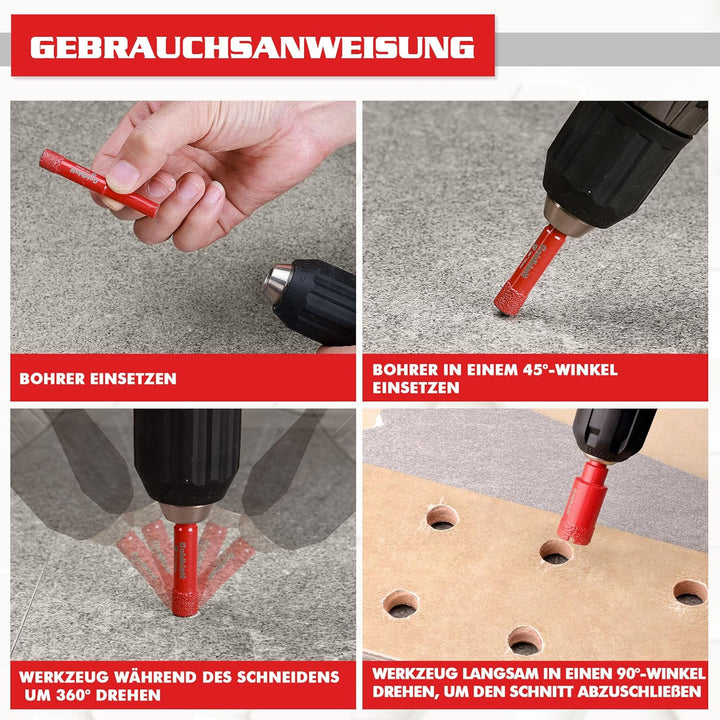 Goldblatt Diamantbohrer Fliesen Set 5 Stück mit 6/8/10/20 mm für präzises Bohren in Keramik Marmor G
