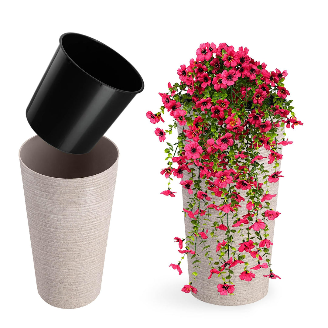 KADAX Blumentopf mit Holzspänen, eleganter Übertopf mit herausnehmbarer Einlage, Blumentopfschutz fü