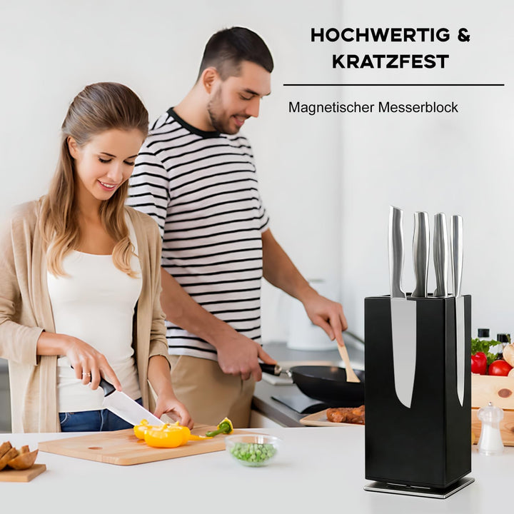 Magnetischer Messerblock aus Schwarz, 360° Drehbar, Universeller Messerhalter mit Vierseitigen Ultra