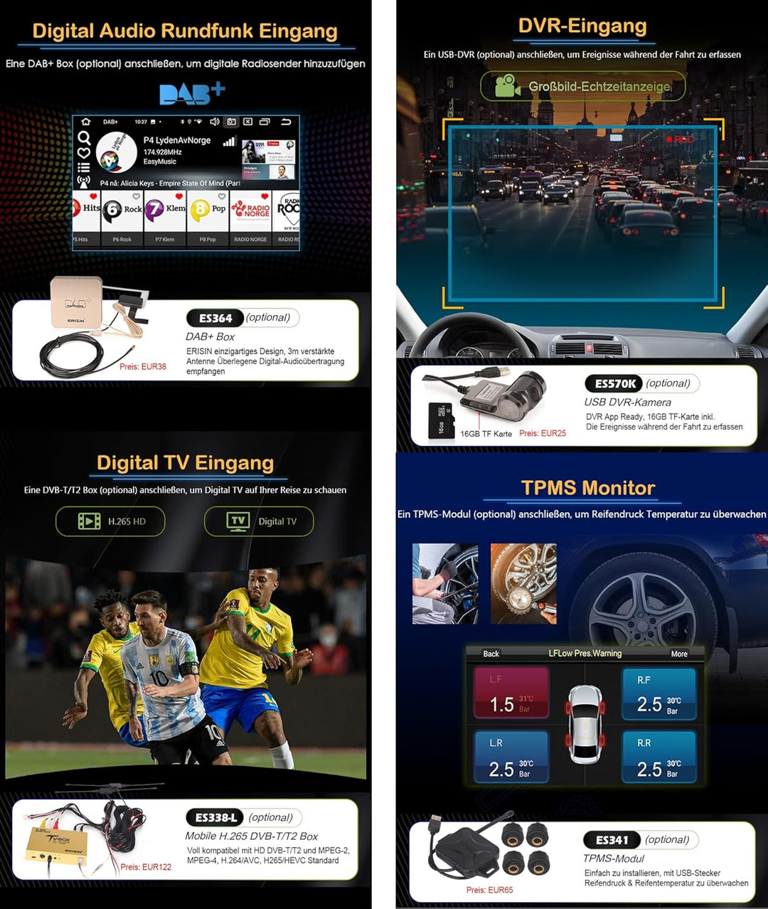 Erisin 10.25 Zoll 8-Kern 4GB RAM 64GB ROM Android 14 Autoradio GPS Navigation für BMW 5er E39 M5 Unt