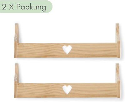 Haus Projekt 2 Pack Kiefer Herz Kinderregal, Wandregal Kinderzimmer, Dekoratives Bücherregal für Kin