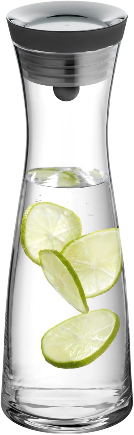 WMF Basic Wasserkaraffe mit Reinigungsbürste, Glas-Karaffe 1l, Silikondeckel, CloseUp-Verschluss, mi