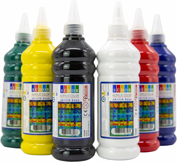ACRYLFARBEN-SET 6 Farben je 500ml. Hochwertige und deckende Malfarben für Holz, Stein, Leinwand, Mal