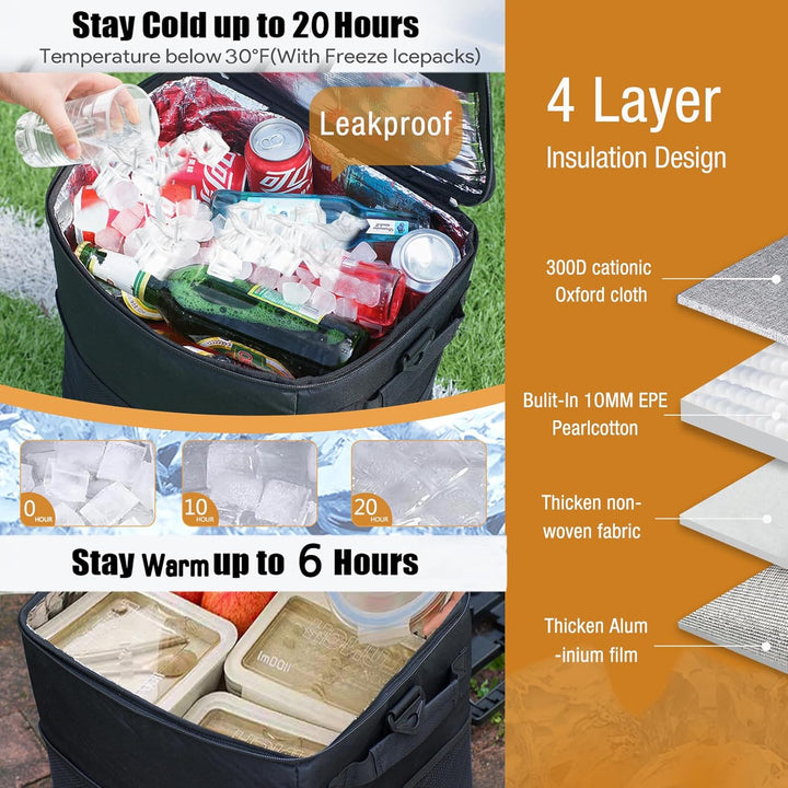ZHJINGYU Kühlbox mit Rollen mit Picknicktasche & Kühltasche gross - 40L Kühlbox Faltbar mit Räder |