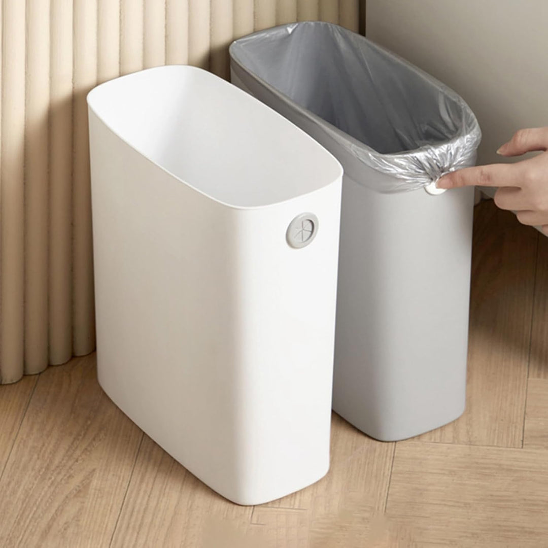 Schmaler Mülleimer Badezimmer, 13 cm Slim Abfalleimer Kunststoff mit Müllbeutelhalter, Offener Papie