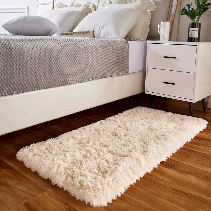 Achiiso Teppich Flauschig,Hochflorteppich Wohnzimmer Weicher Anti-Rutsch Schlafzimmer Beige Teppiche