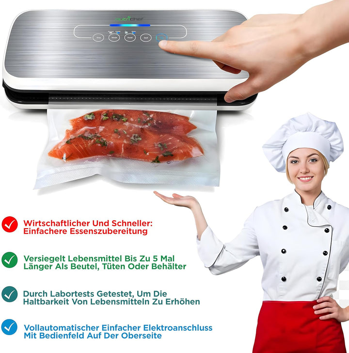 Nutrichef PKVS18SLEU Food Saver Vakuumiermaschine - 110W Automatisches Foodsaver System Air Seal Mas
