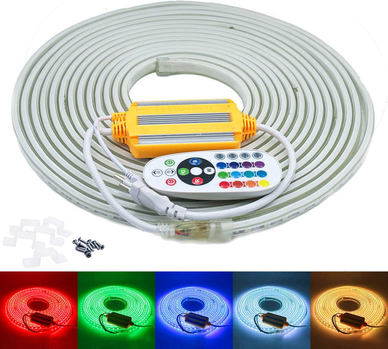 FOLGEMIR 2m RGB LED Strip, 220V dimmbar Streifen, 5050 Farbwechsel Lichtleiste, 60 LEDs/m Led Band,