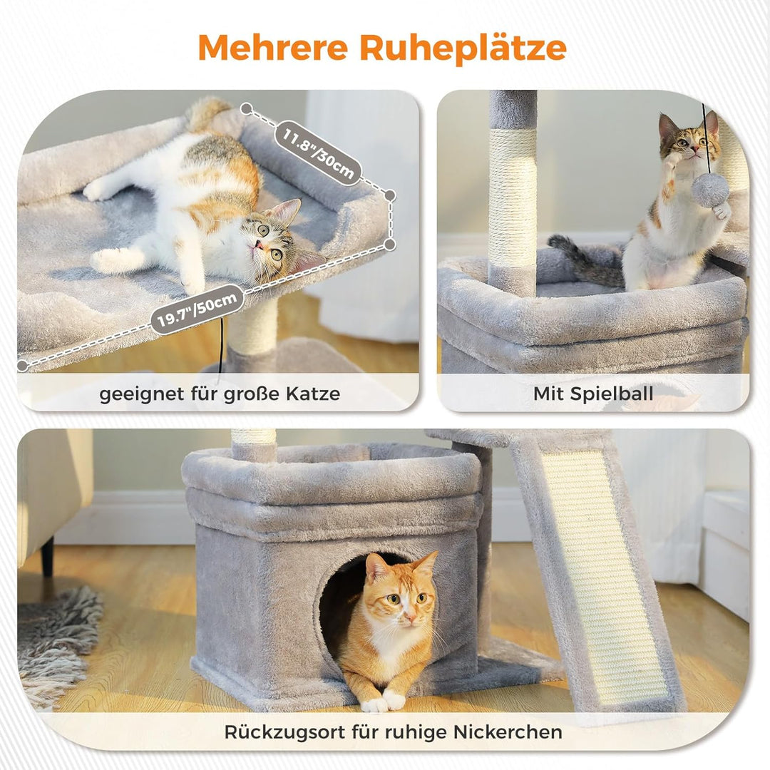 PETEPELA Kleiner Kratzbaum für grosse ausgewachsene Katzen mit breiter oberer Liegefläche, privater