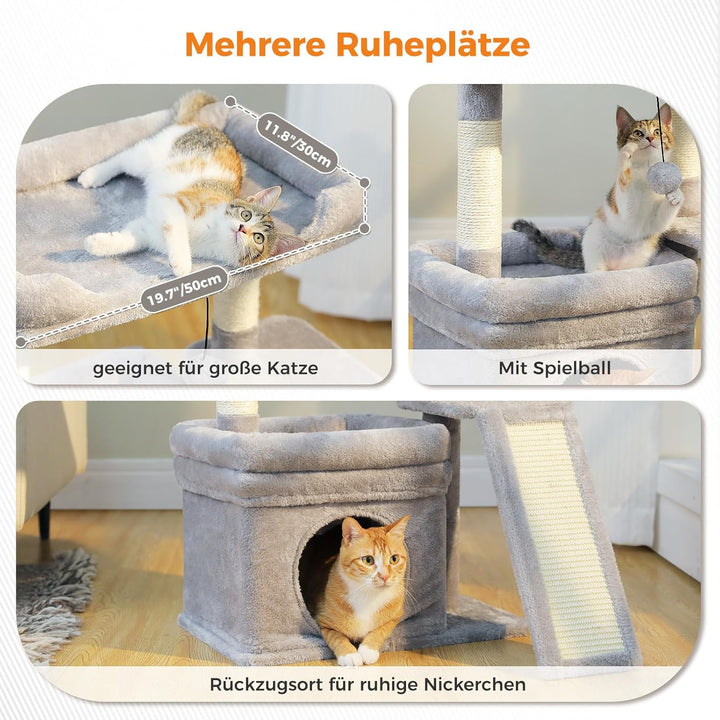 PETEPELA Kleiner Kratzbaum für grosse ausgewachsene Katzen mit breiter oberer Liegefläche, privater