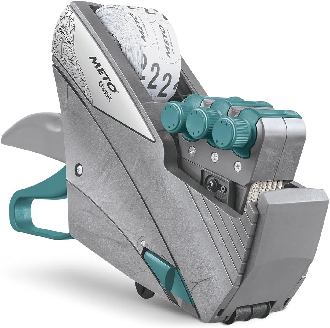 Meto Original Classic XL Preisauszeichner Set – Preis, MHD, Datum, Artikelnummer (3-zeilig, 33-stell