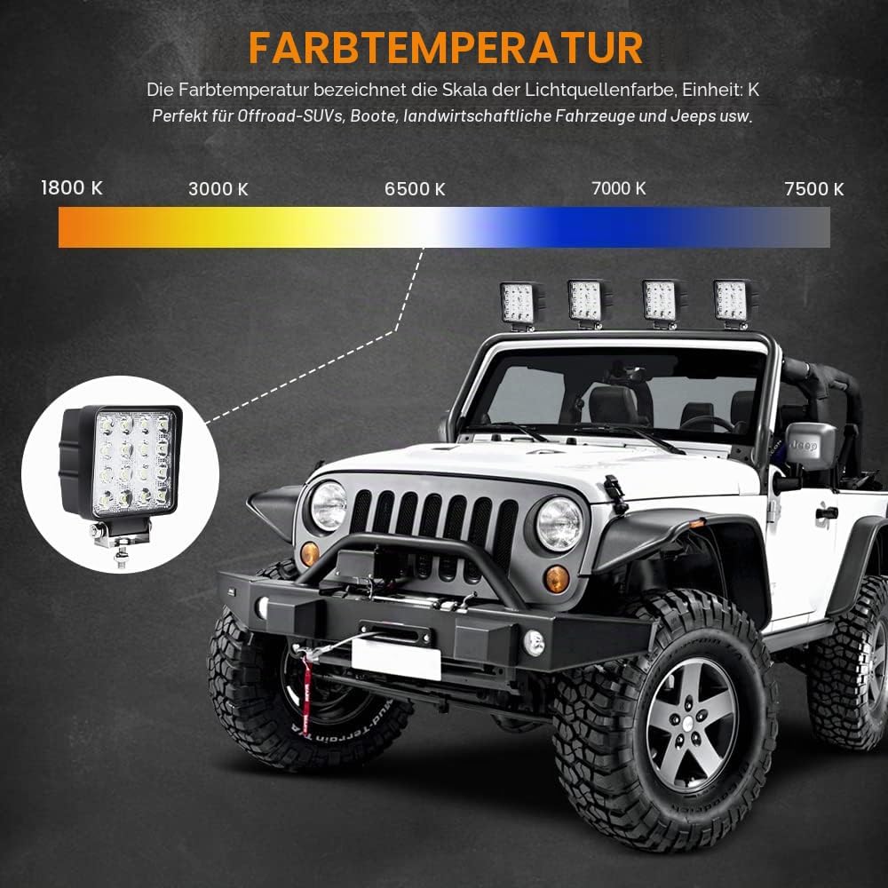 Lospitch Rechteck LED Arbeitsscheinwerfer 12Volt 24V 48W LED Scheinwerfer für traktor,LKW,Offroad, S