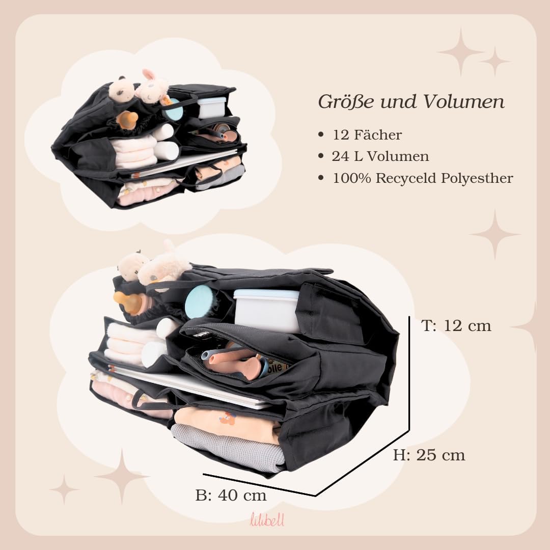 lilibell Wickeltasche Granda - Grosse Babytasche Taschenorganizer Innentasche Baginbag Inlett für di