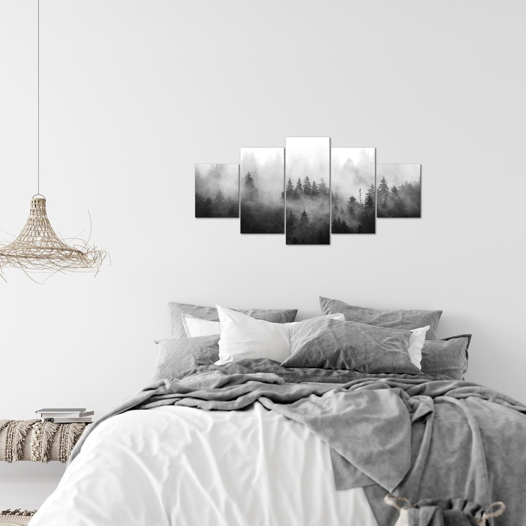 Runa Art Wandbilder Wald Natur 5 Teilig Bild auf Vlies Leinwand Deko Wohnzimmer Schlafzimmer Landsch