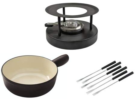 Käsefondue Set Caquelon Induktion Guss Ø 20 cm schwarz, 6 Gabeln, Rechaud Black