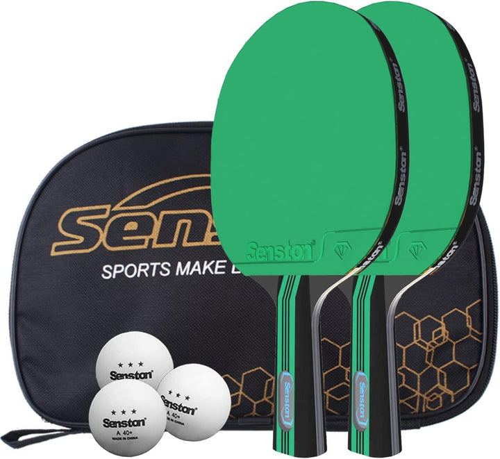 Senston Tischtennisschläger Set, 2 Tischtennisschlager, 3 Tischtennis Bälle und 1 Tasche Ideal für S