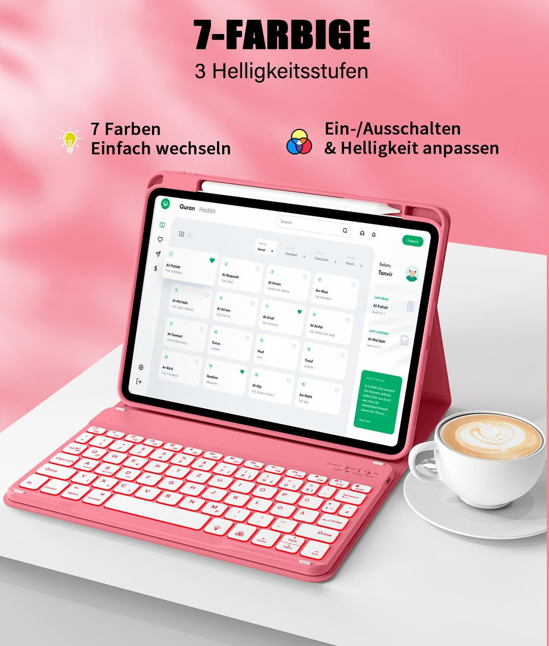 Hülle mit Tastatur für iPad A16 11/10 Generation (2025/2022, 11/10.9 Zoll) 7-Farben Beleuchtung Magn