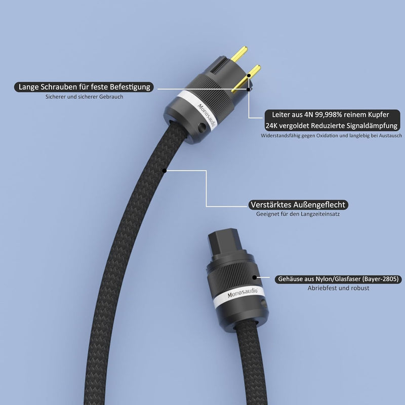 Monosaudio P903 HiFi Buchse Netzkabel 2.5Sq 1M Kupfer Abschirmung Kaltgerätekabel 2 polig Hi-End OFC