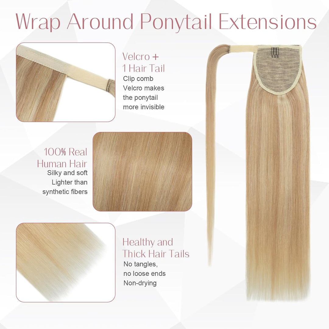 S-noilite Zopf Echthaar Extensions Wrap Around Ponytail Extensions Echthaar Pferdeschwanz Haarverlän