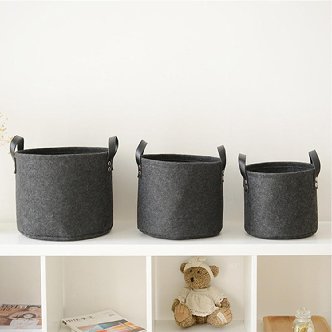 2 Stück Filzkorb Dunkelgrau Rund, Faltbarer Tragekorb aus Stoff, Filzkorb Gross, 2 Spezifikationen,