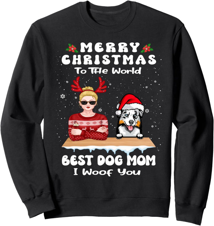 Australian Shepherd Christmas To The World Best Dog Mom Xmas Sweatshirt