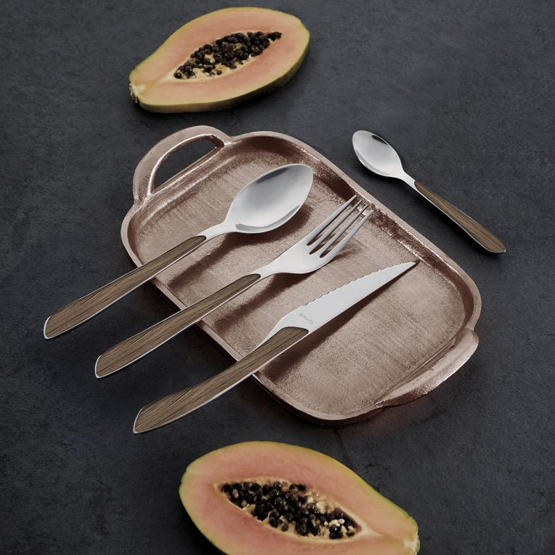 Amefa ECLAT Besteck Set | NATURE dunkles Holz | Essbesteck 24-teilig für 6 Personen | Edelstahl rost