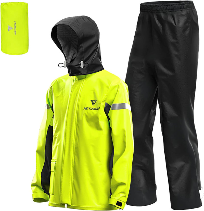 Lixada Herren Motorrad Regenanzug Outdoor Reflektierende wasserdichte Regenjacke und Hose Regenbekle