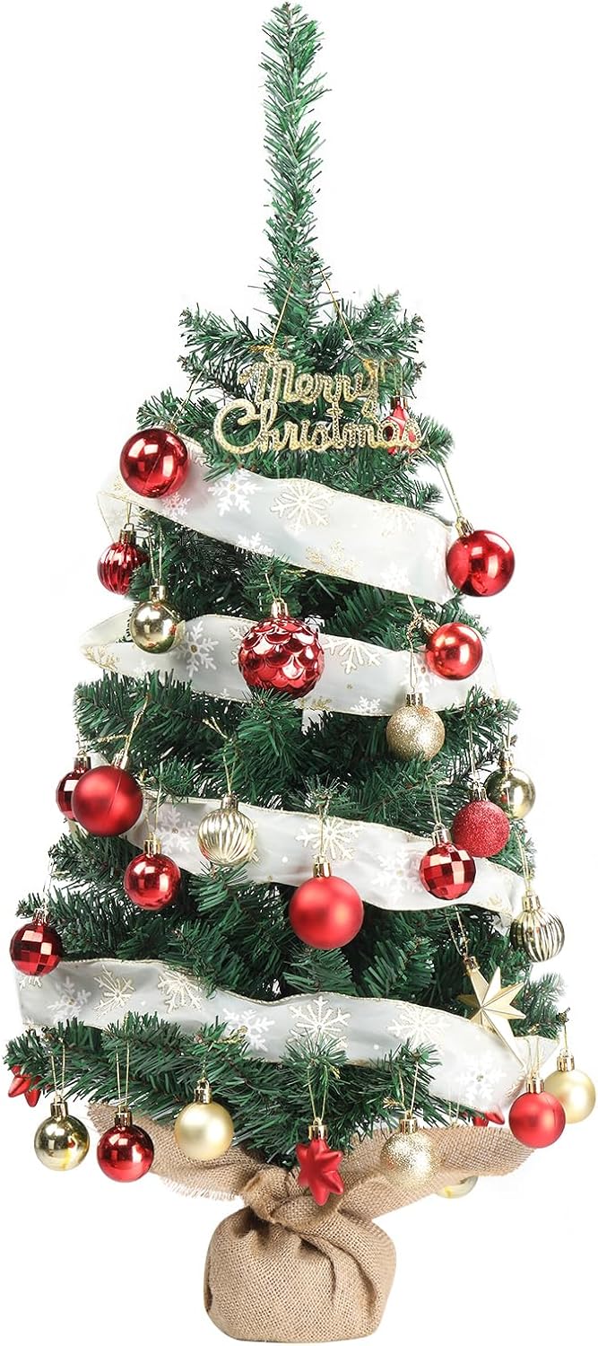 LEADZM Künstlicher Weihnachtsbaum 90 cm, Tisch Weihnachtsbaum klein künstlich geschmückt für Weihnac