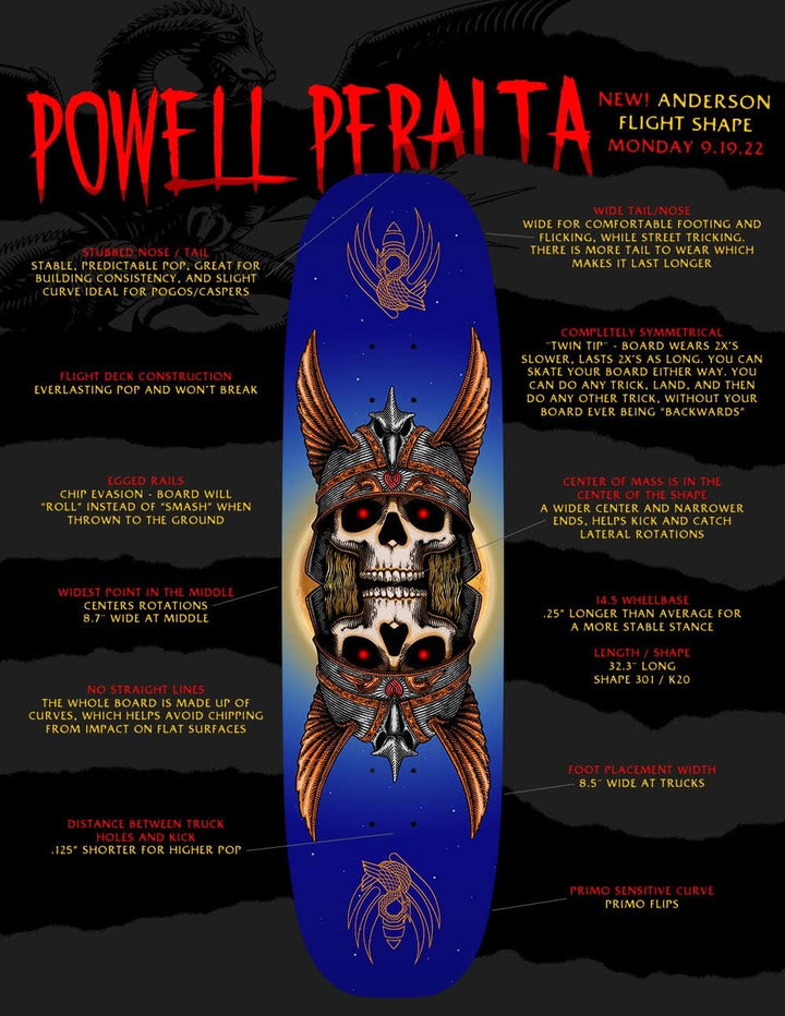 Powell Peralta Andy Anderson Heron Egg Flight Skateboard-Deck, 22,1 x 82 cm, Form 301
