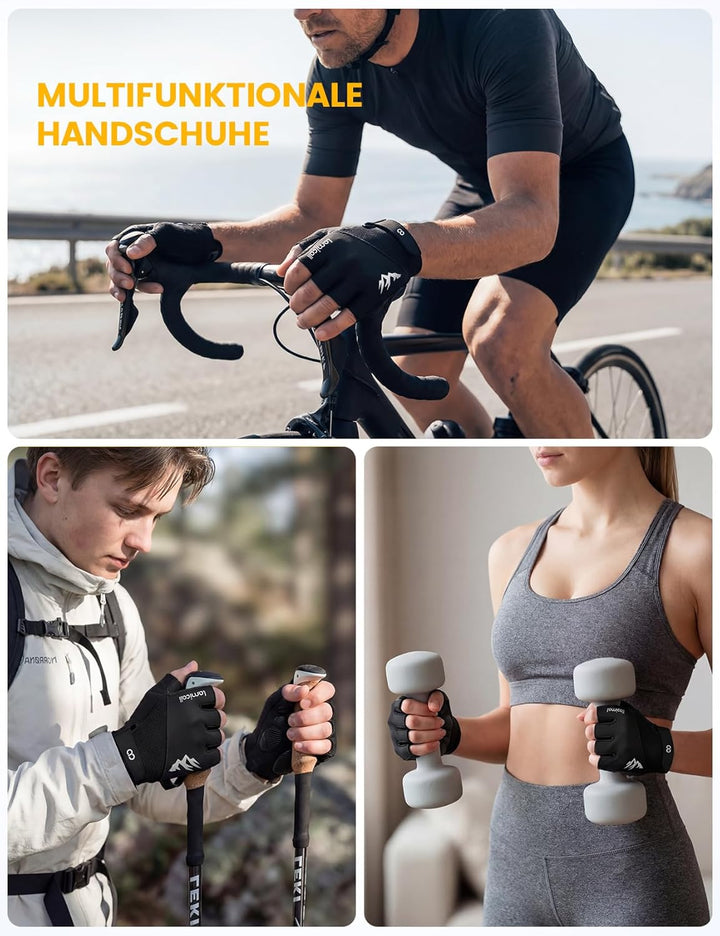 Lamicall Fahrradhandschuhe Herren & Damen, Fitness Handschuhe - [Stossdämpfend & Atmungsaktiv] Halbf