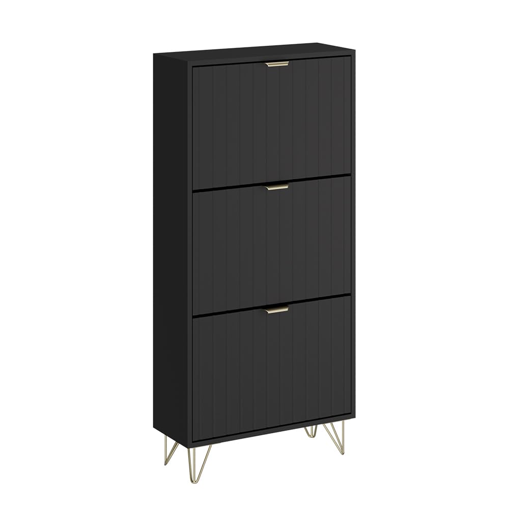 Vicco Schuhschrank Helge, Schuhregal, Schwarz, 60 x 128.5 cm 3 Fächer, Schwarz