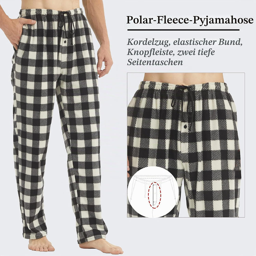YUSHOW 2er Pack Schlafanzughose Herren Lang Fleece Karierte Pyjamahose Winter Warm Pyjama Hose Soft