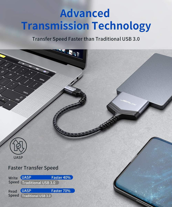 JSAUX SATA auf USB C Kabel, USB C 3.1 zu 2.5" SATA III Festplatten Adapter Typ C für 2,5 Zoll SSD un
