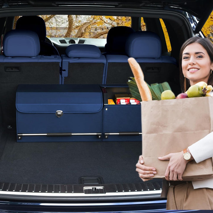 Auto Kofferraum Organizer, 2 in 1 Langlebig Leder Aufbewahrungsbox mit Deckel und stabilem Griff, Gr